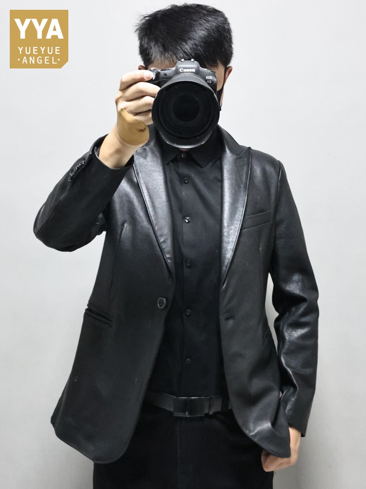 Leather Work Jacket Mens - Slim Fit Solid Color Men Office