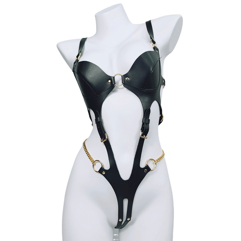 Leather Work Harness - Goth Bondage Body Harness Hollow Adult