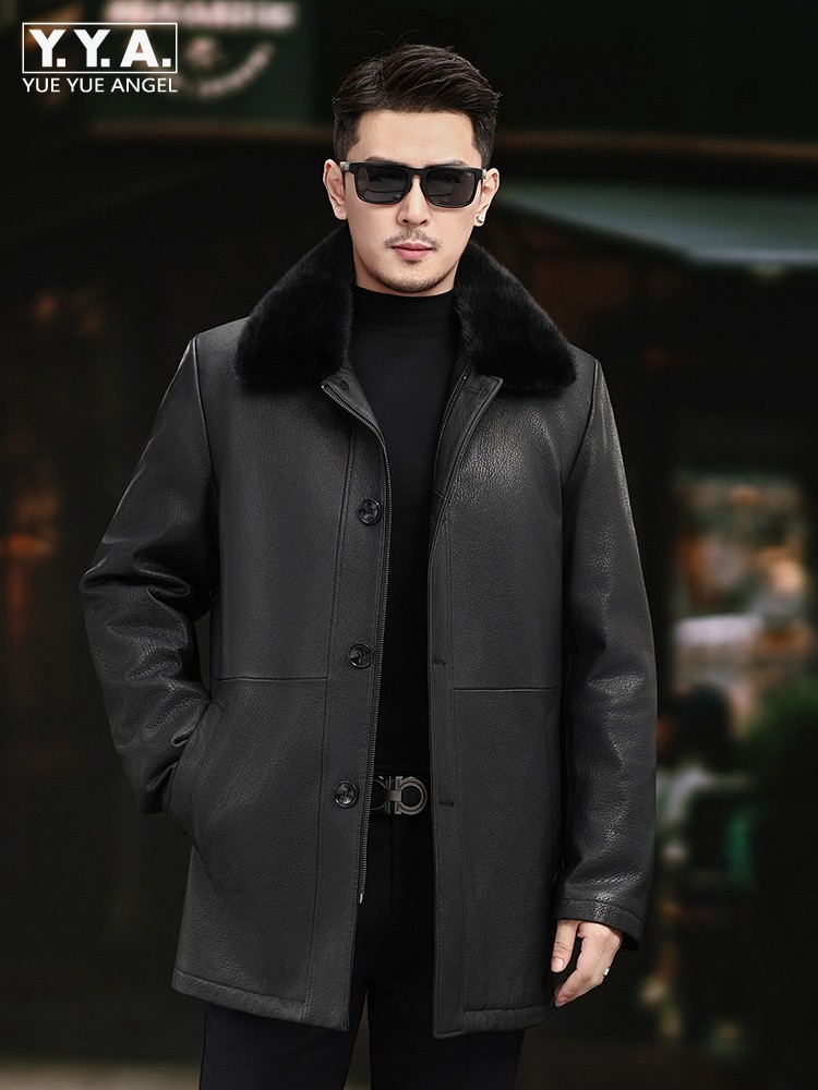 Leather Work Jacket Mens - Luxury Men Winter Real Mink Fur