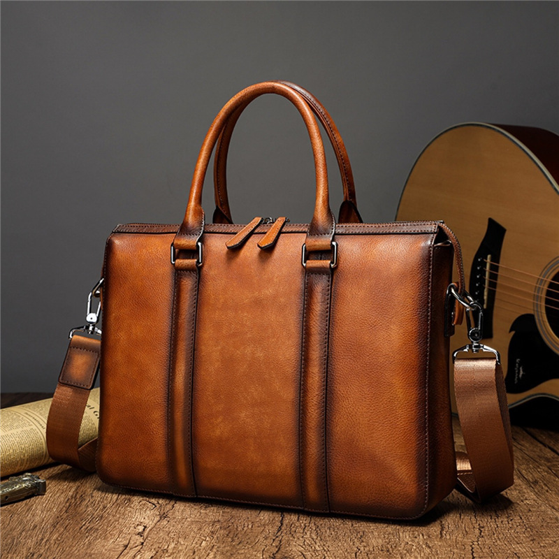 Leather Work Bag Laptop - YETTIES Business Top Grain Leather Briefcase