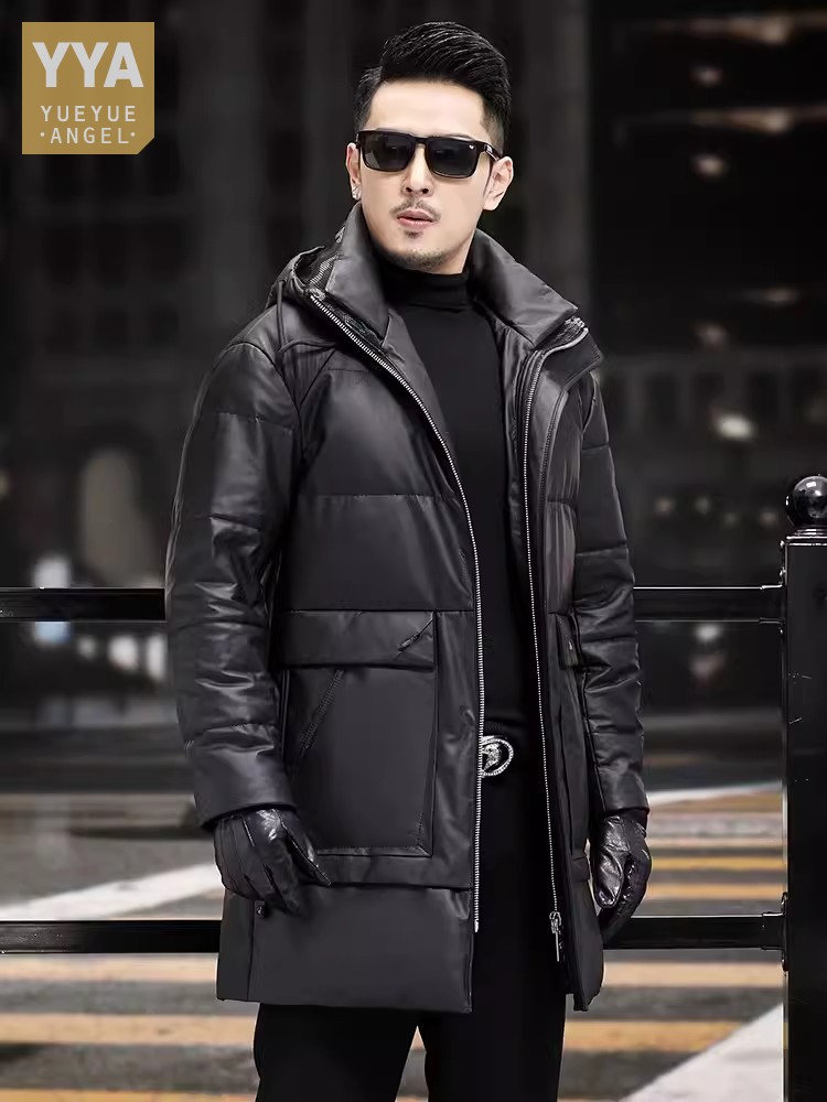 Leather Work Jacket Mens - Winter Mens Thick Warm White Goose