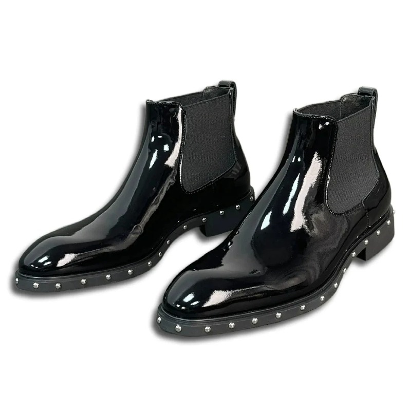 Leatherwork Rivets - Designer Pointed Toe Chelsea Boots Men's