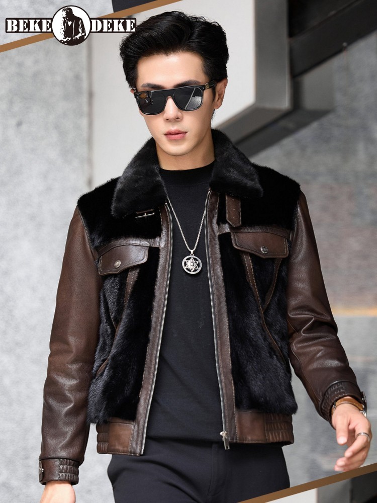 Leather Work Jacket Mens - Luxury Business Men Winter Work Real