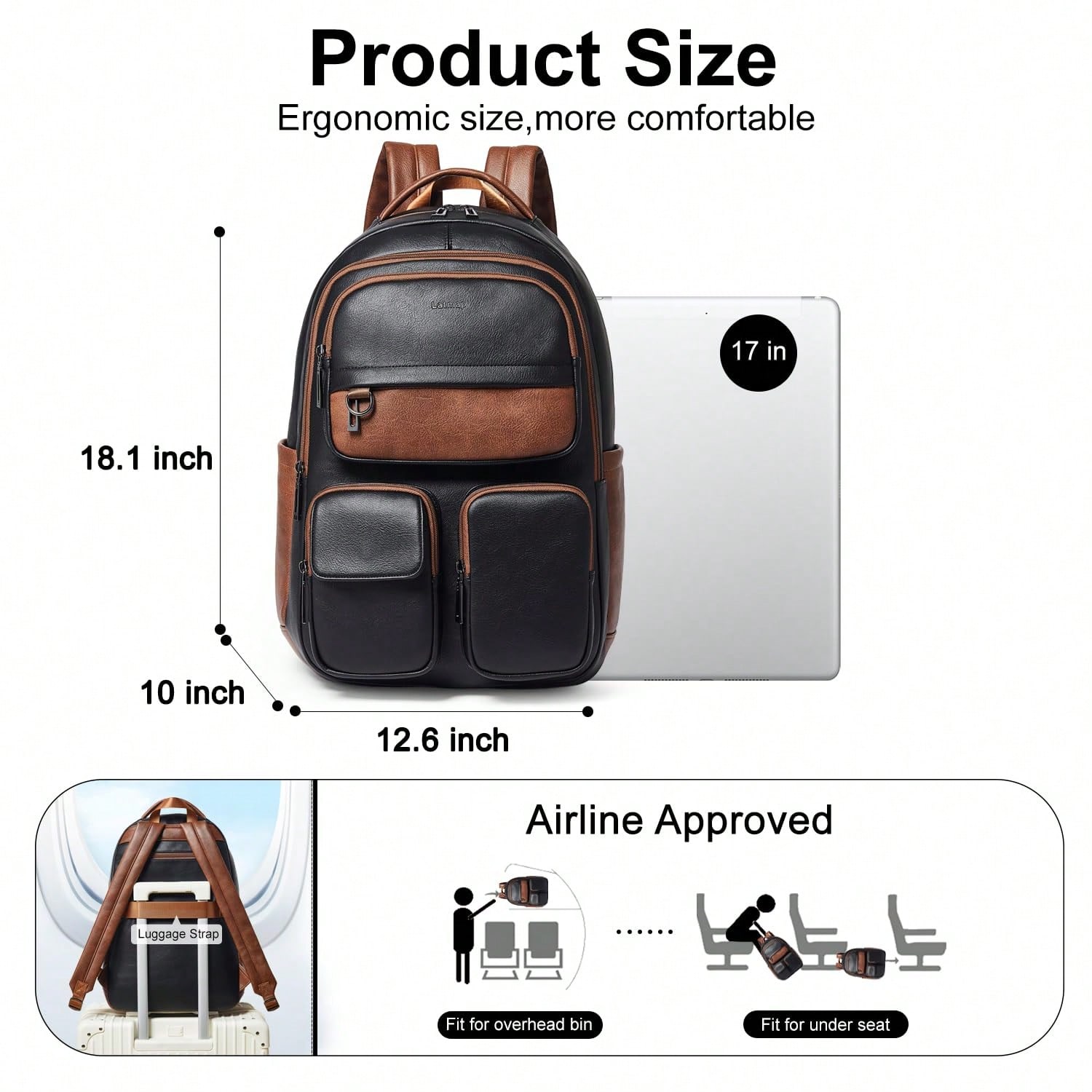 LATMAP Vegan Leather Backpack  - Leather Work Bag Laptop recension och pris