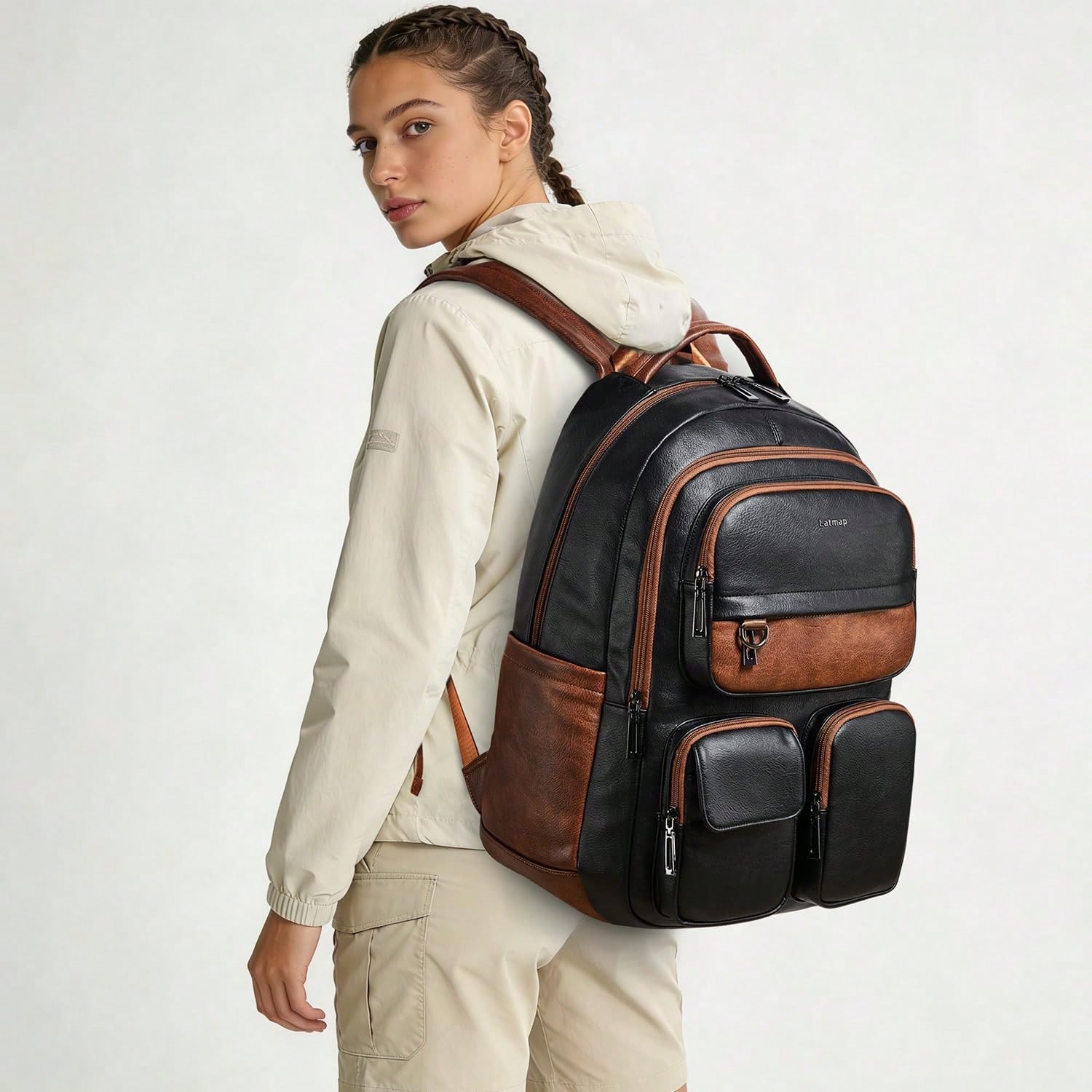 LATMAP Vegan Leather Backpack  - Leather Work Bag Laptop recension och pris