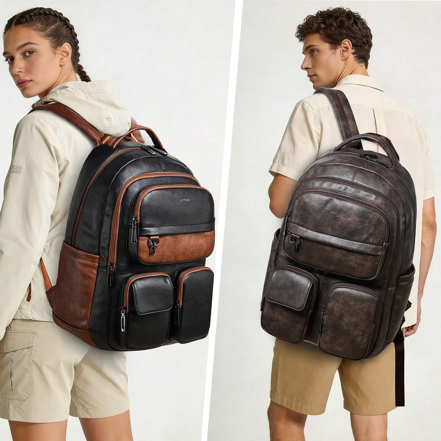 LATMAP Vegan Leather Backpack  - Leather Work Bag Laptop recension och pris