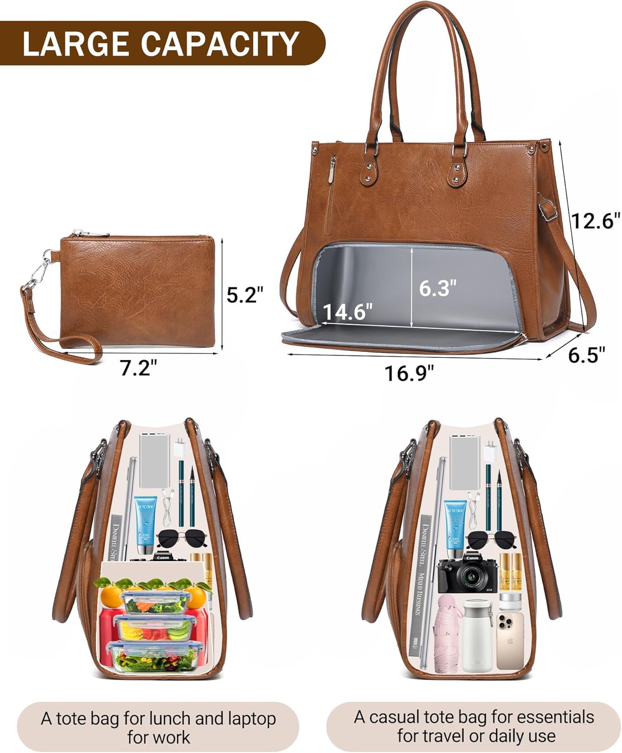 2 in 1 Laptop Tote Bag with In - Leather Work Bag Laptop recension och pris
