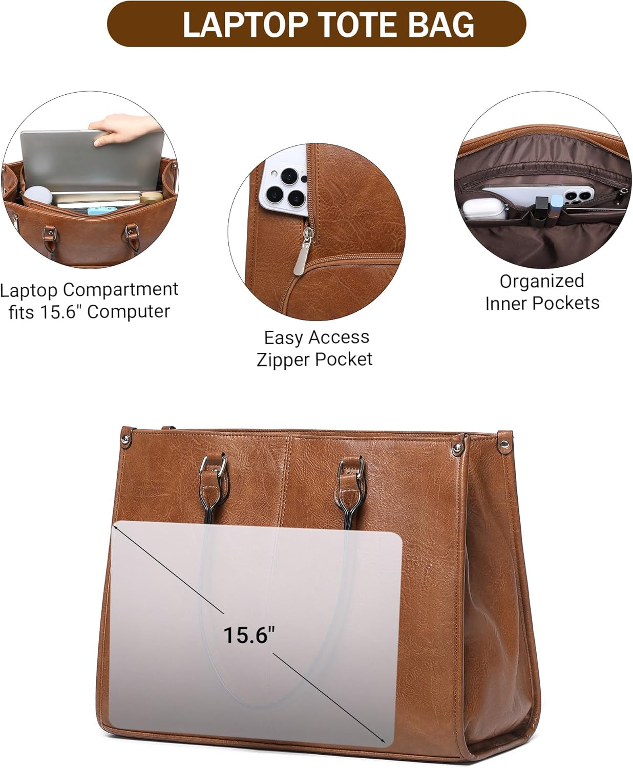 2 in 1 Laptop Tote Bag with In - Leather Work Bag Laptop recension och pris