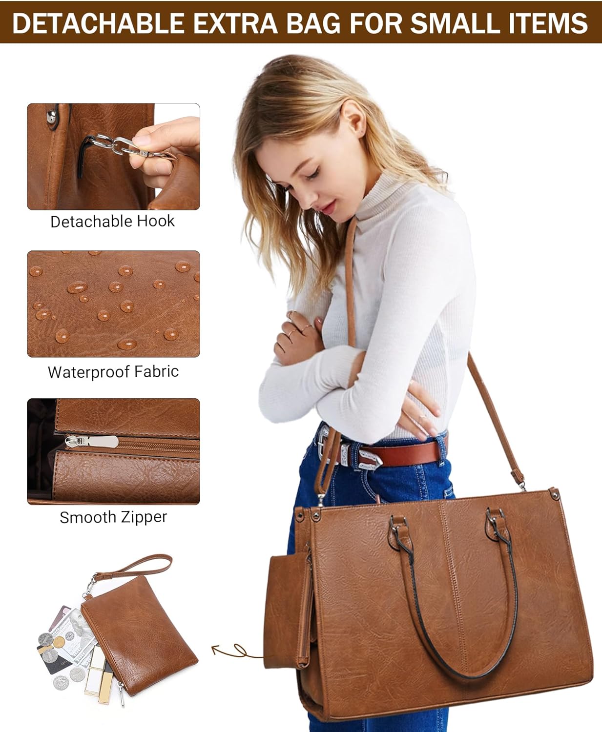 2 in 1 Laptop Tote Bag with In - Leather Work Bag Laptop recension och pris