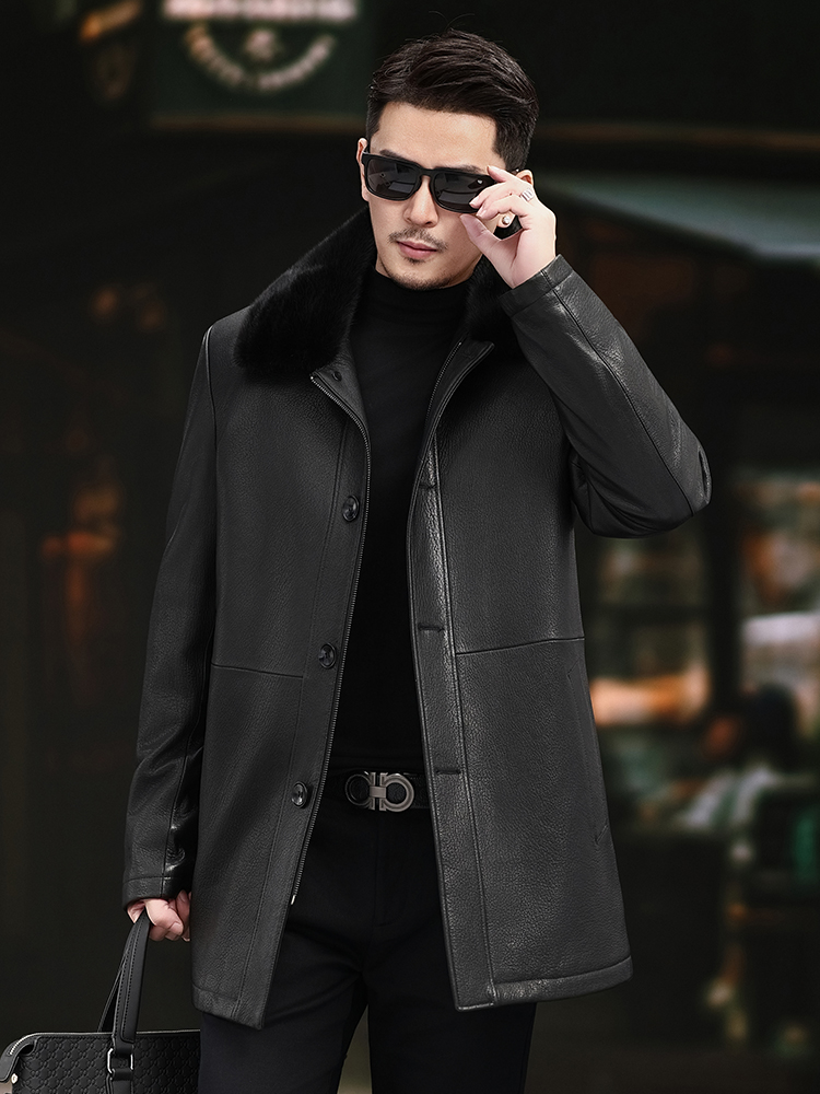 Luxury Men Winter Real Mink Fu - Leather Work Jacket Mens recension och pris