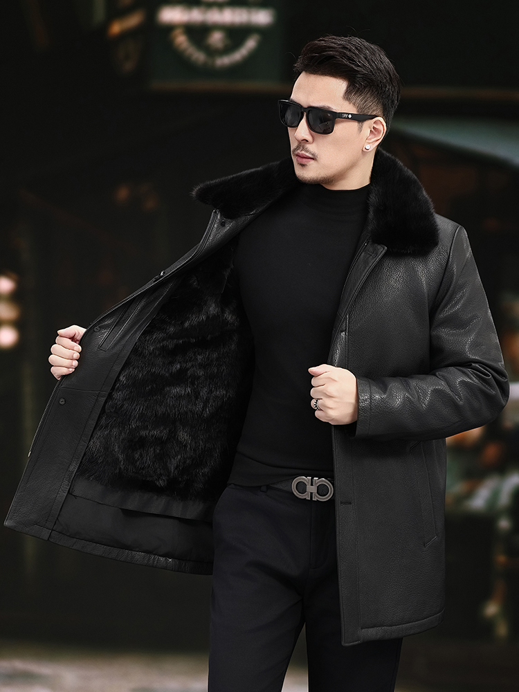 Luxury Men Winter Real Mink Fu - Leather Work Jacket Mens recension och pris