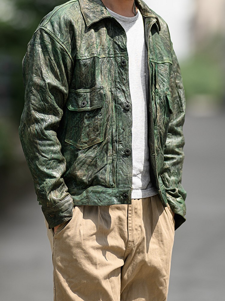 Vintage Wrinkled Real Sheepski - Leather Work Jacket Mens recension och pris