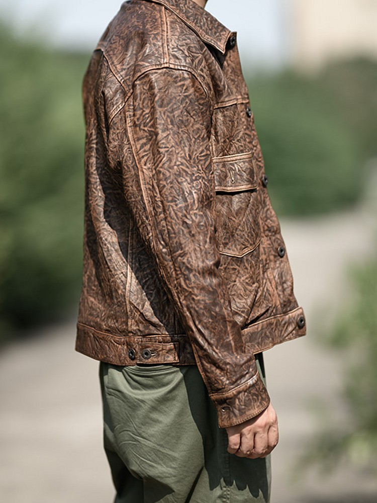 Vintage Wrinkled Real Sheepski - Leather Work Jacket Mens recension och pris
