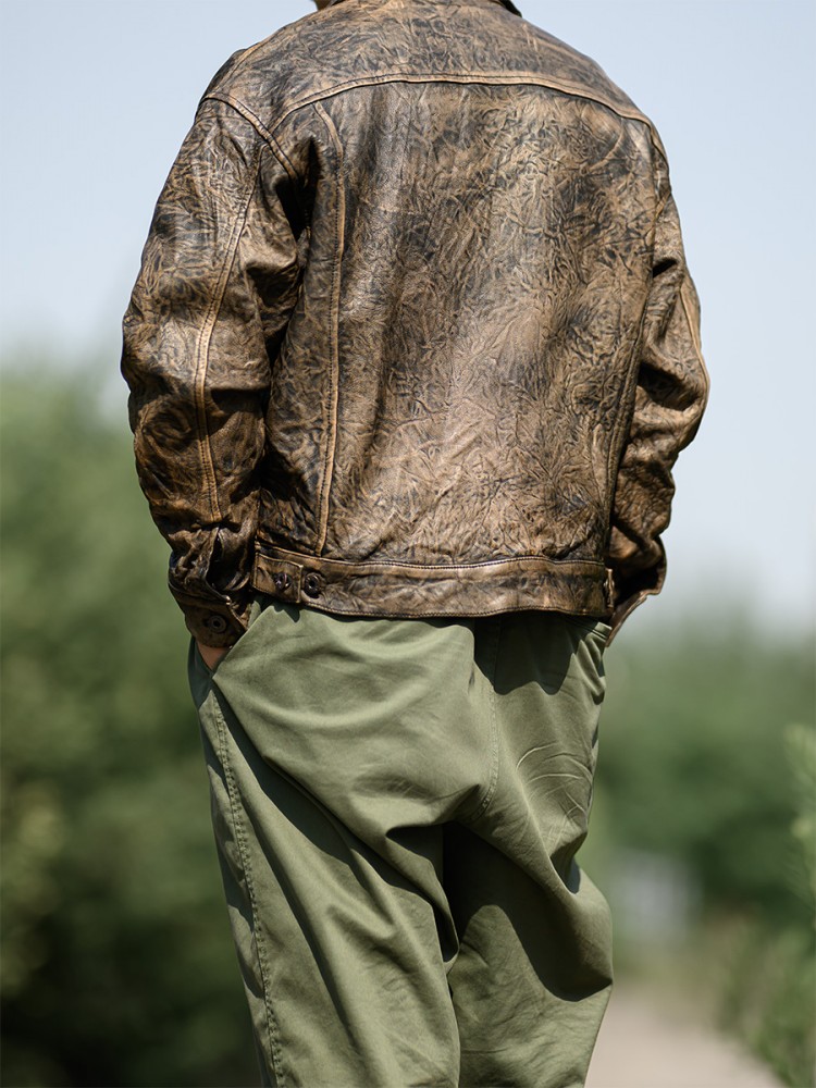 Vintage Wrinkled Real Sheepski - Leather Work Jacket Mens recension och pris