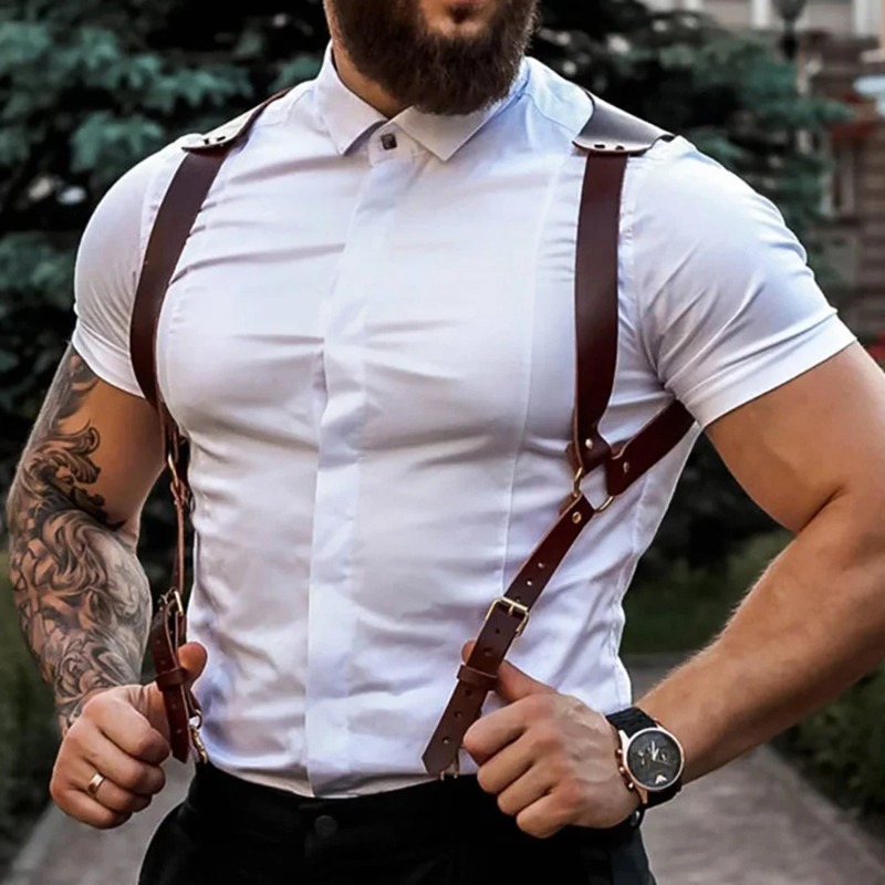 Fashion Men Knight Brown PU Le - Leather Work Harness recension och pris