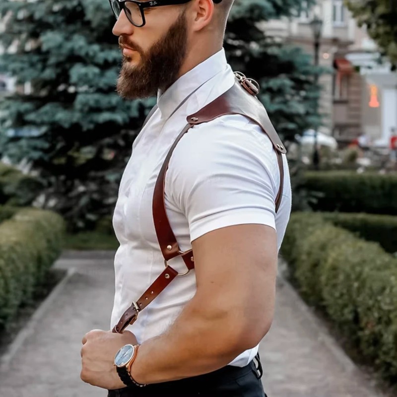 Fashion Men Knight Brown PU Le - Leather Work Harness recension och pris