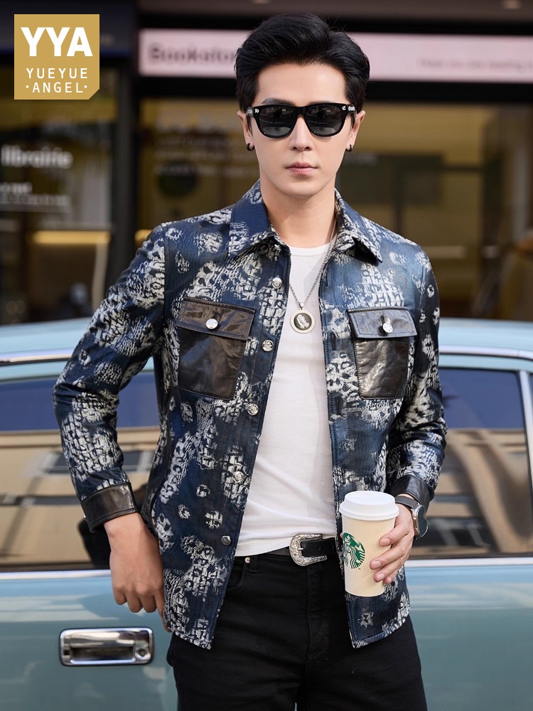 Luxury New Fashion Floral Prin - Leather Work Jacket Mens recension och pris