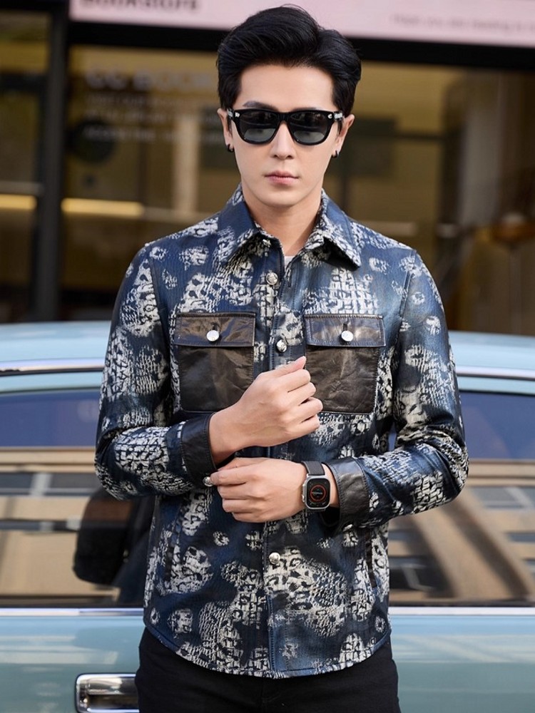 Luxury New Fashion Floral Prin - Leather Work Jacket Mens recension och pris