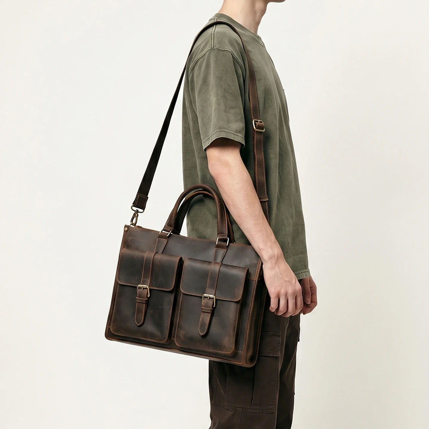 Vintage Genuine Leather Men Cr - Leather Work Bag Laptop recension och pris