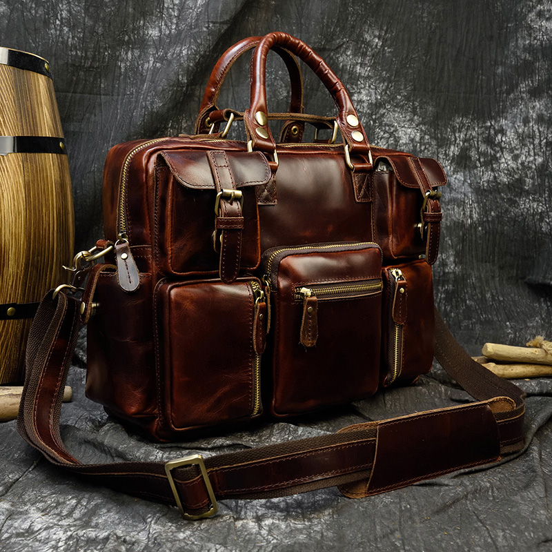 Men's genuine leather briefcas - Leather Work Bag Laptop recension och pris