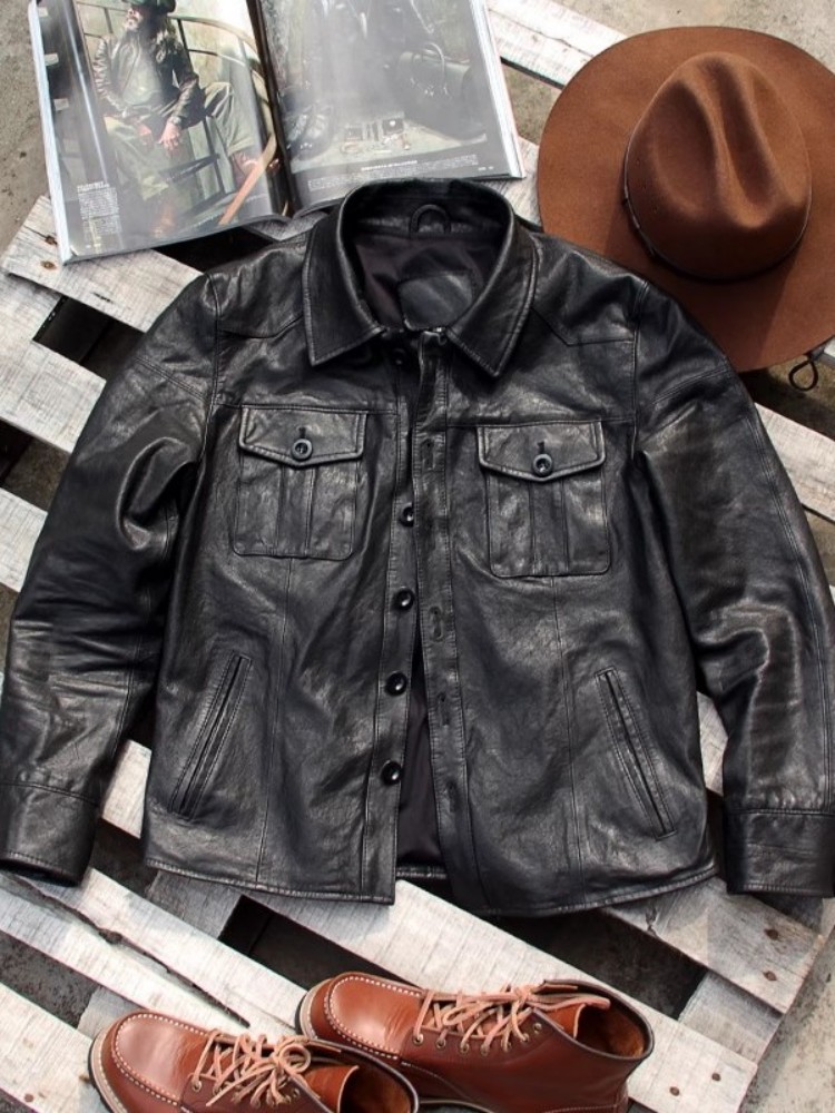 Punk Mens Genuine Leather Jack - Leather Work Jacket Mens recension och pris