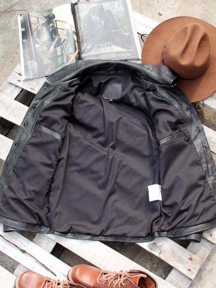 Punk Mens Genuine Leather Jack - Leather Work Jacket Mens recension och pris