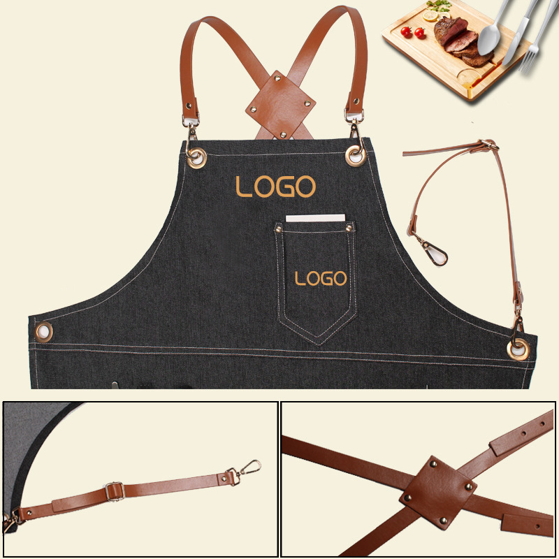 Floral PU Leather Straps Denim - Leatherwork Apron recension och pris