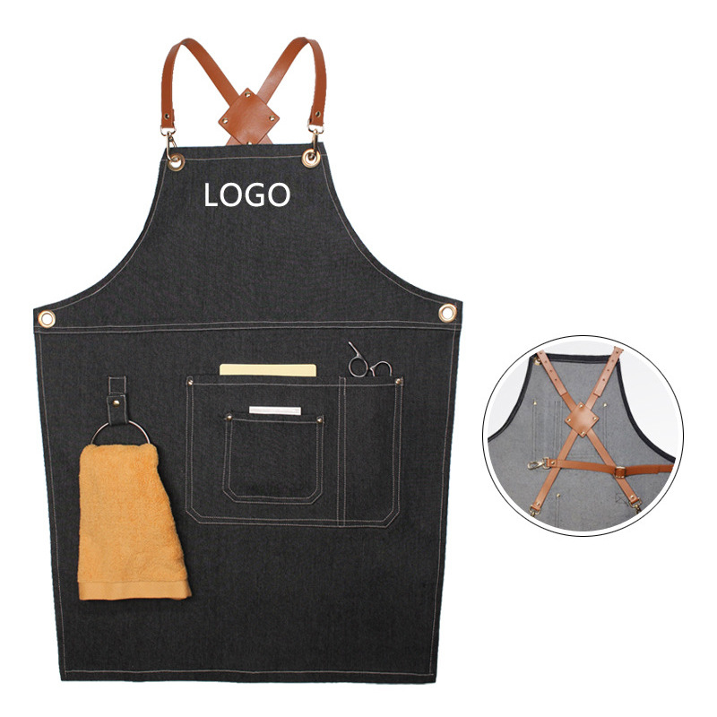 Floral PU Leather Straps Denim - Leatherwork Apron recension och pris