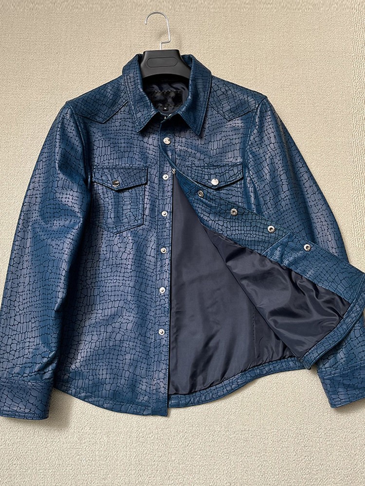 Men Spring Crocodile Pattern R - Leather Work Jacket Mens recension och pris