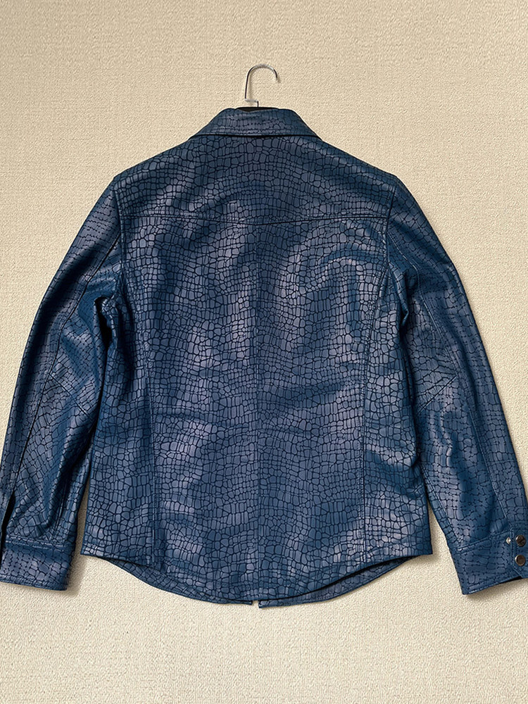 Men Spring Crocodile Pattern R - Leather Work Jacket Mens recension och pris