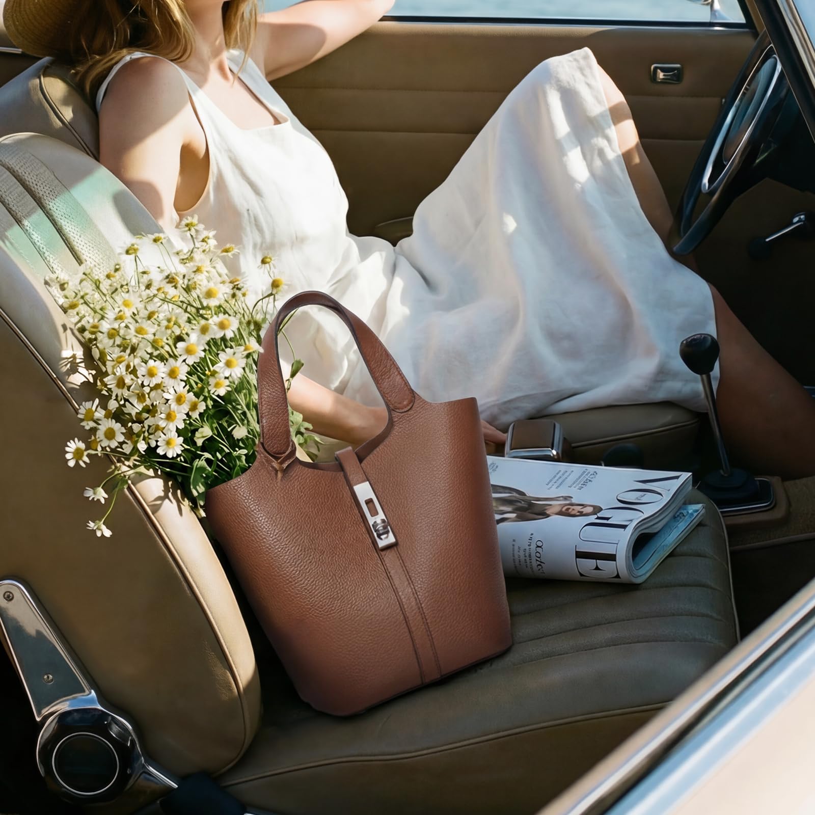Bucket Bag For Women Tote Purs - Leather Work Handbags For Women recension och pris