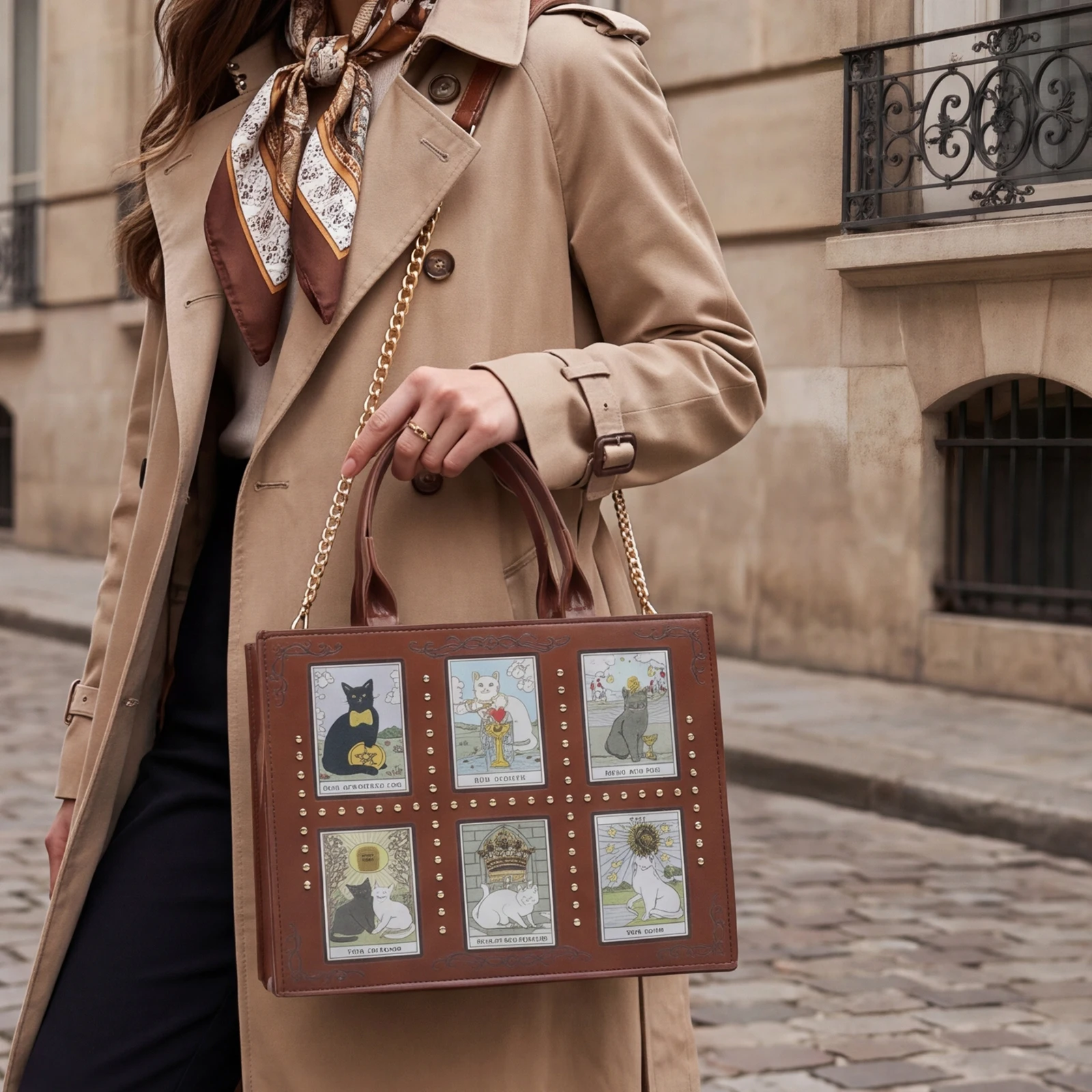 Cat Rivet Print Tote Bag For W - Leatherwork Rivets recension och pris